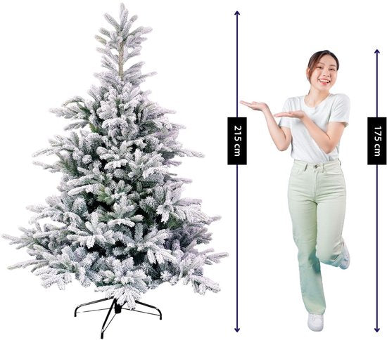 Black Box Trees Grimshaw Boom - Kerstboom met Frosted Sneeuweffect - Kerstversiering voor Binnen in Huis - Kunstboom met Scharnierconstructie - H215 x Ø152 cm - Groen