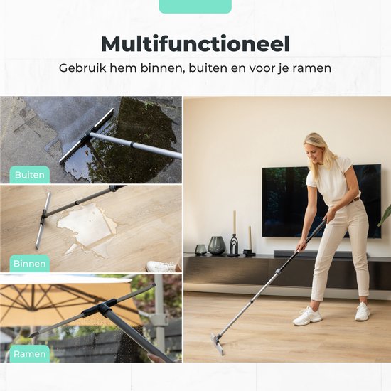 CLEANLY Vloertrekker met Steel Telescopisch 113-142 cm - Vloerwisser Badkamer met Rubberen Trekker - Watertrekker - Douchewisser - Breedte 43,5 cm - Zwart, Grijs