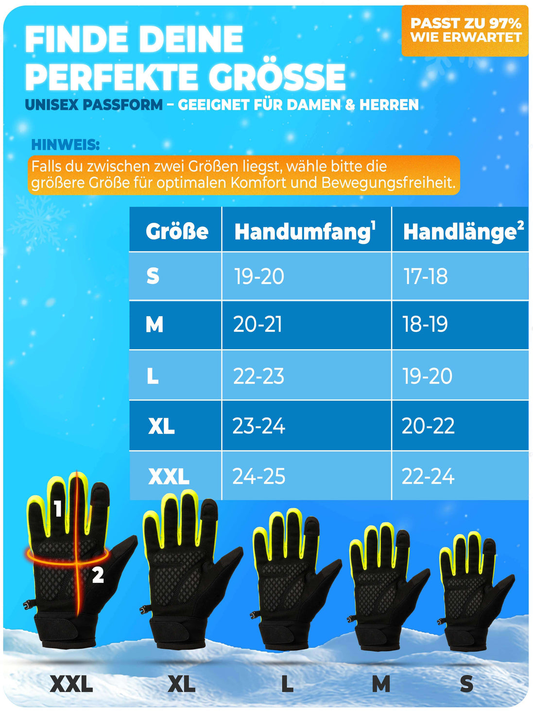 Winterhandschoenen - Thermo Fleece & 3M Isolatie - Winddicht & Waterafstotend - Touchscreen - Antislip Grip - Geel - Maat M