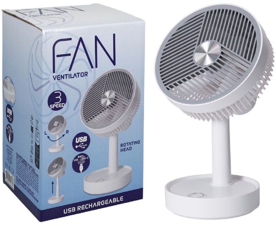 Van Der Meulen Ventilator - Tafelmodel - Oplaadbaar USB - Wit