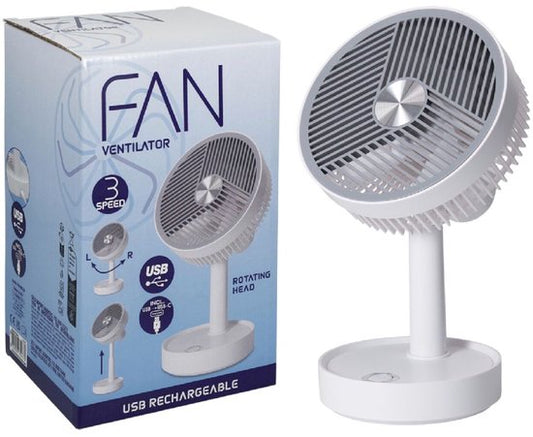 Van Der Meulen Ventilator - Tafelmodel - Oplaadbaar USB - Wit