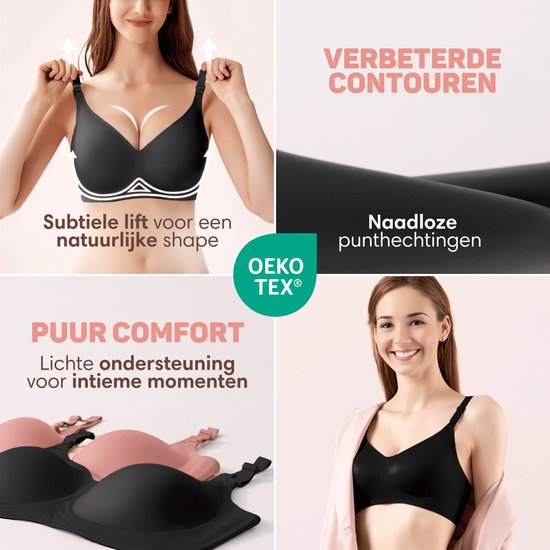 Vulpes Goods® BabyCare Voedingsbh – Naadloze Zwangerschapsbh – Ultra Zacht – Flap Voorzijde – Zwart – XL