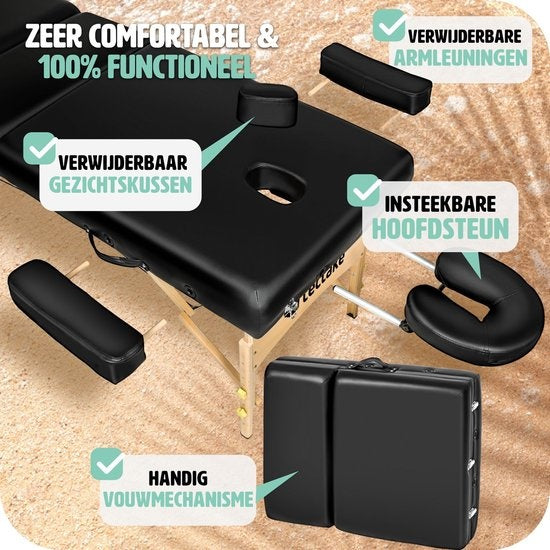 tectake® - Massagetafel behandeltafel met matras van 10 cm hoog + draagtas - extra dikke vulling, water- en oliebestendige vinylhoes, opvouwbaar ontwerp, inclusief opbergtas, ideaal voor salon, tatoeage, therapie - zwart
