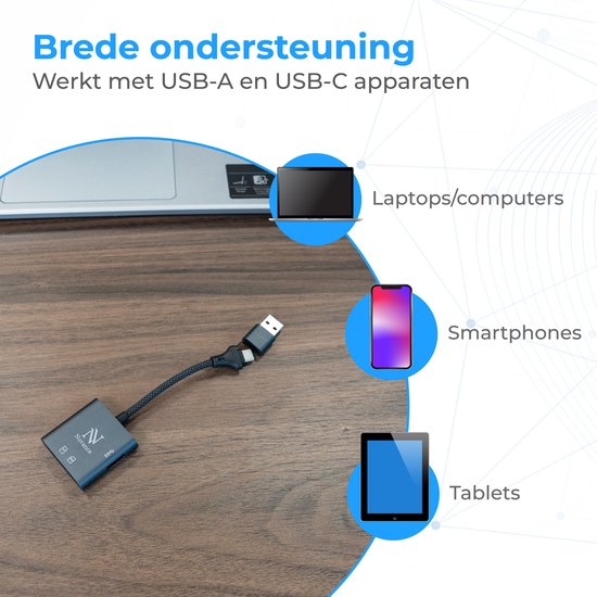 Nuvance SD Kaart Lezer - SD Card Reader - 3 in 1 - SD Kaartlezer - USB C & USB A - Micro SD Kaart Lezer - TF kaart