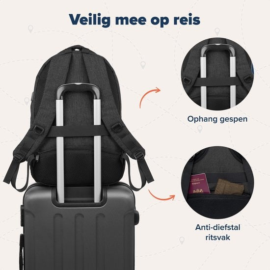 TRVLMORE Rugzak - 36L - 17 inch - Laptop Rugtas - Schooltas - Unisex - Spatwaterdicht Antraciet