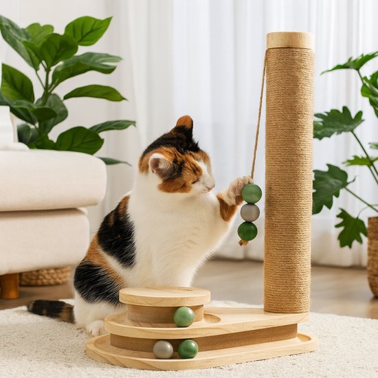 By Cee Cee Krabpaal - Krabpaal voor Katten - Katten Krabpaal - Houten Kattenspeelgoed - Ideaal Voor Meerdere Katten - 38x24.5x47.5cm - Noa
