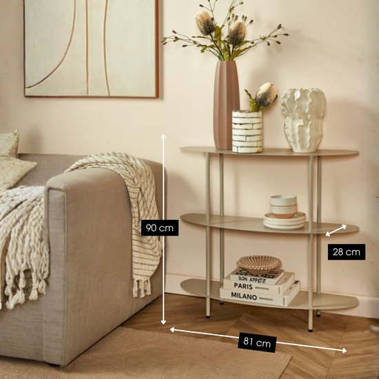 Mica Decorations Wandrek – Opbergrek en Metalen Wandrek voor Decoratie Woonkamer – Geschikt voor Planten en Accessoires – Stevig Rek van IJzer – 90 x 28 x 81 cm – Off-white