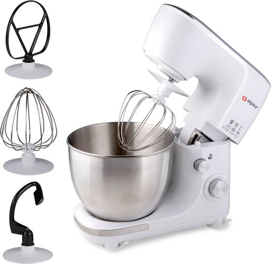 alpina Keukenmachine - Keukenrobot - 5L RVS Mengkom - 3 Accessoires - Wit