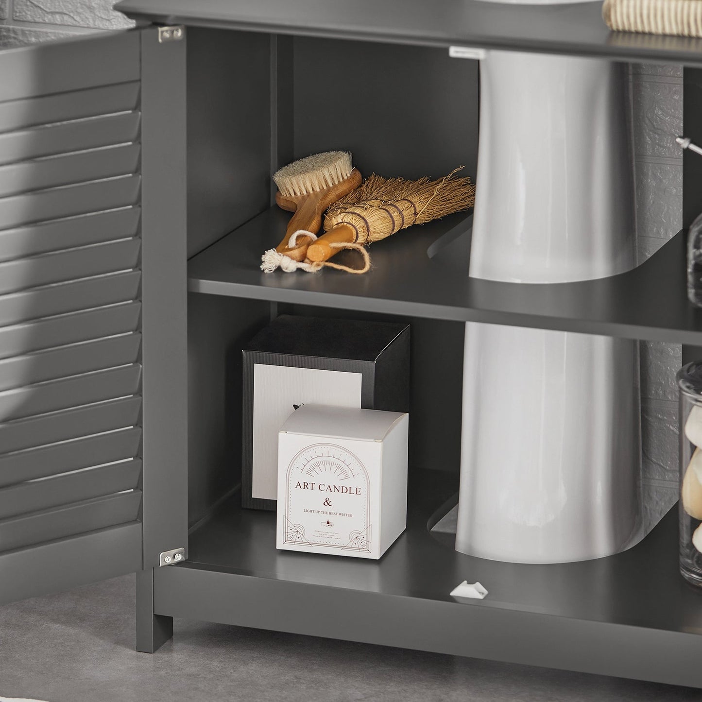 SoBuy Wastafelmeubel - 2 Deuren En 2 Laags - Grijs - 60x35x58cm