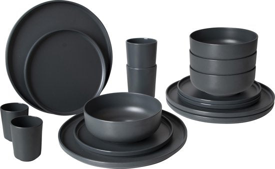 Bo-Camp - Industrial - Servies - Patom - 16 Stuks - Antraciet