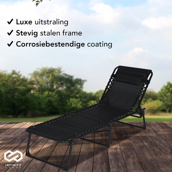 Infinity Goods Ligbedden (set van 2) - Opvouwbaar - Inclusief Hoofdkussen - Zonnebedden - Ligstoelen - Verstelbaar - Tuin - Weerbestendig - Antraciet