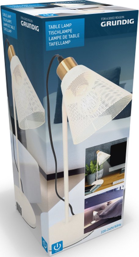 Luxe Grundig Tafellamp – E27 Fitting – 30cm – Wit – Met Aan/Uit Schakelaar – Stijlvolle Verlichting voor Jouw Interieur