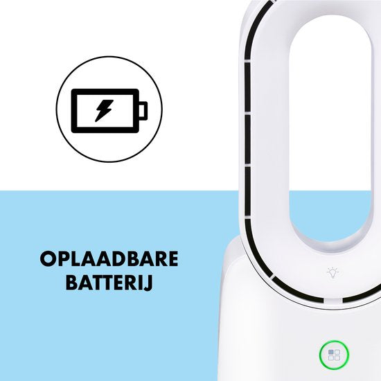 Lifetime Air Bladeloze Ventilator - Stille Ventilator Met Drie Snelheden - Draadloze Bureau Ventilator - Tafel Ventilator met LED Mood Light - USB-C Oplaadbaar - Compact Design - 5W - Wit
