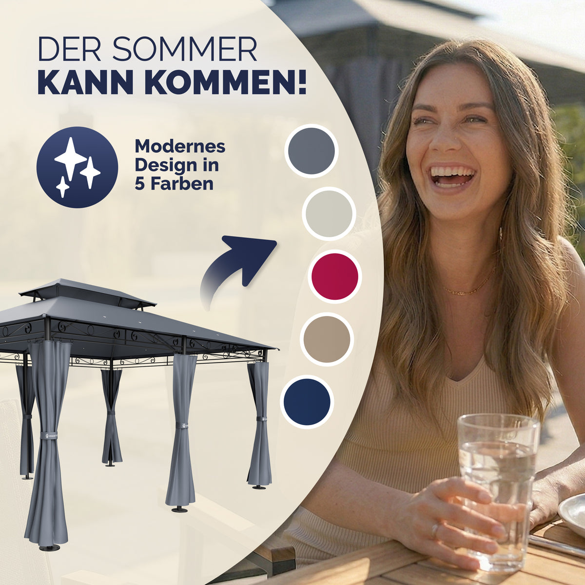 Casaria Topas Paviljoen 3 x 4 m - Met Zijwanden en Ventilatiedak - UV-bescherming 50+ - Stalen Frame - Antraciet