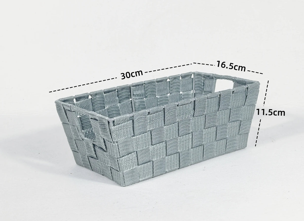 Kevahome Opbergmanden Set van 3 - Gevlochten PP Riempjes - Draagtas Model - Donkerblauw - 30,5 x 16,5 x 11,5 cm