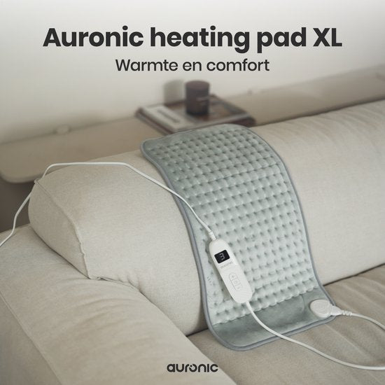 Auronic Warmtekussen Elektrisch - XXL - 60x30cm - Nek en Schouders - Wasbaar - Heating Pad - Elektrisch Kussen - Grijs