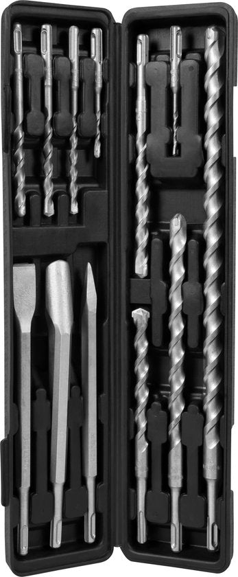 VONROC Boor- en beitelset SDS-Plus – 12-delig – Universeel – Koffer incl. boren, punt, guts- en platbeitels
