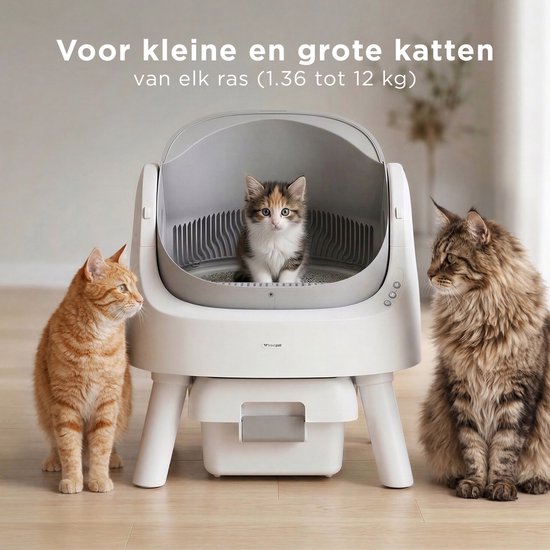 TrevoPet® Automatische Kattenbak - Zelfreinigend & Veilig - Voor Katten tot 12KG - Incl. Mat, 60 Afvalzakjes & Accessoires - 10L Afvalbak - Wit & Grijs