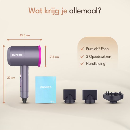 Purelab Föhn met Diffuser 2000W - Ionische Haardroger met Coolshot Technologie - Hair Dryer met 3 Standen - Krullen - Haarföhn Zwart