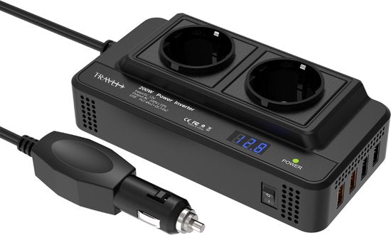 Travli Omvormer 12v 230v - Autolader - Draagbare omvormer - 2x 230V stopcontact – 4x 5V usb oplaadpoorten