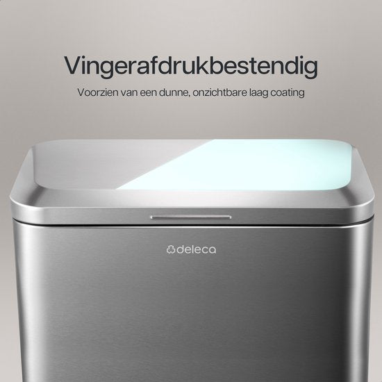 Deleca Prullenbak Prestige - 50 Liter - Breed - RVS Vuilnisbak / Afvalemmer / Pedaalemmer - Met Voetpedaal en Slow Close - Mat Zilver