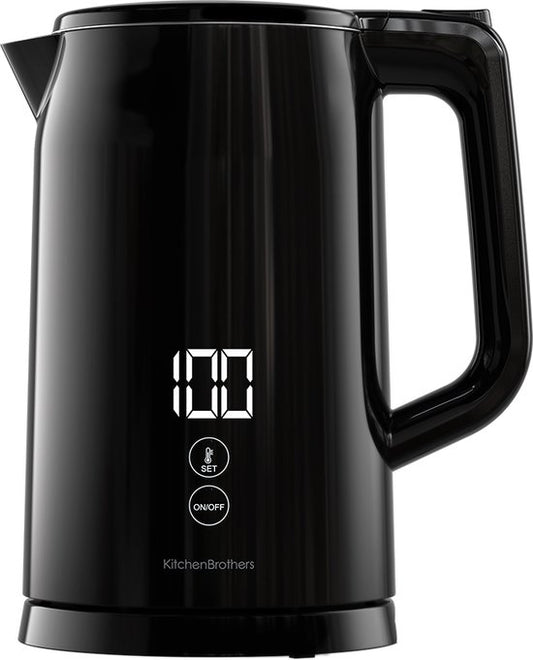 KitchenBrothers Waterkoker - Met Temperatuurregeling - Elektrisch - Kalkfilter - Warmhoudfunctie - Display - Dubbelwandig - Cool-touch - 1,7L - 2200W - Zwart