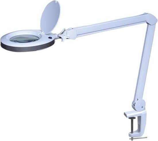 Velleman Ledloeplamp met klem, zwenkarm, aan/uit-schakelaar en dimfunctie, 60 leds, vergroting 2.25x, voor kinderen, volwassenen, senioren, lezen, diamond painting, hobby, werken, wit