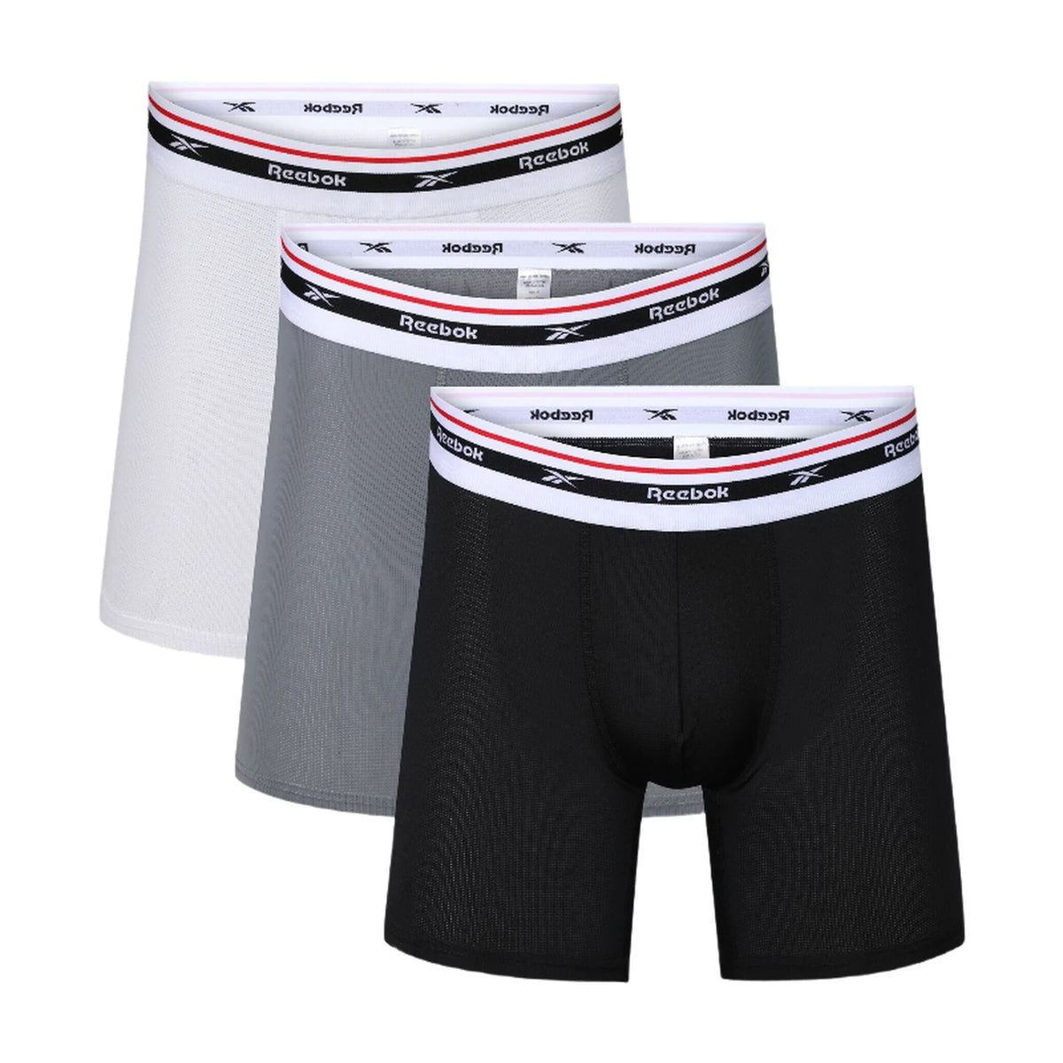 Reebok MED FINLO Heren Boxershorts – 3-Pack – Zwart/Wit/Grijs – Maat M