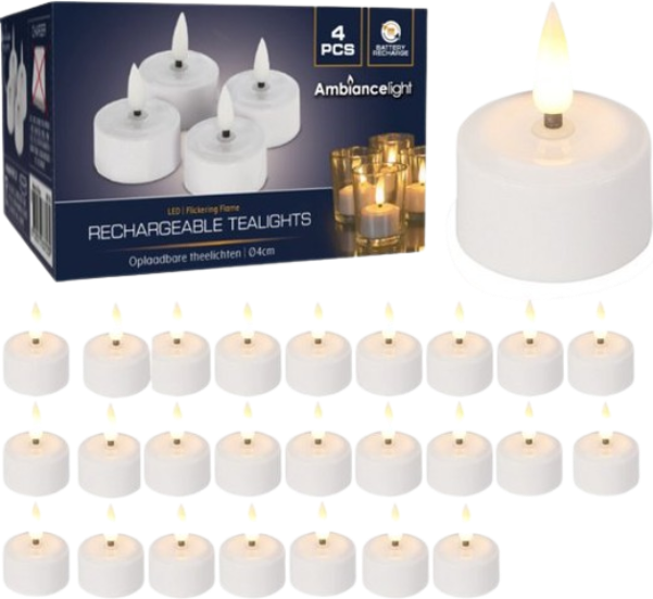 Theelichtjes LED Box 32 stuks Oplaadbaar - Ø4cm *Uitbreidingsset ZONDER oplader*