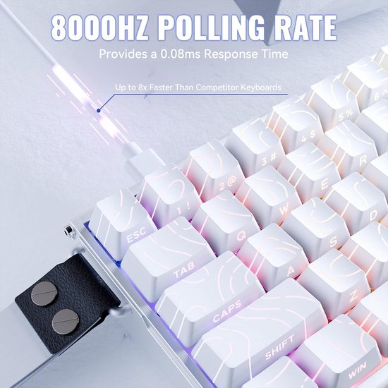 ATTACK SHARK X68MAX HE - Magnetische Schakelaar Bedraad Gaming Toetsenbord - CNC Aluminium - 68 toetsen - RGB - Zijde Gedrukte PBT Toetsen - Decoratieve Keycord - 8Khz - 0.005mmRT - 0.08ms - Witte Omtreklijn