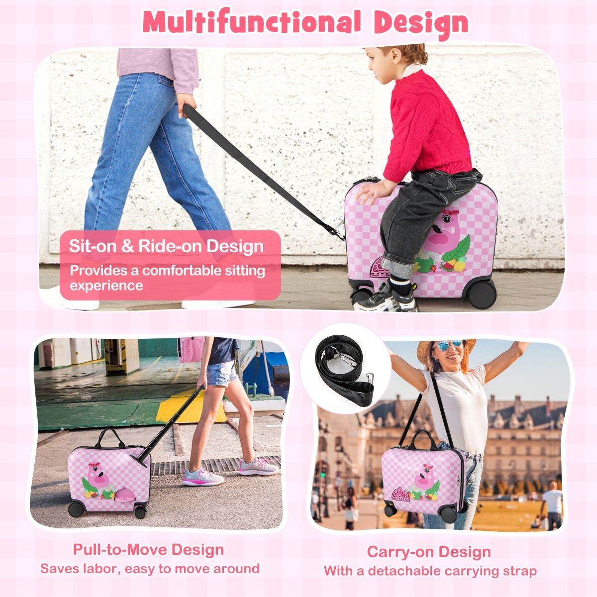 Coast Kinderkoffer en Rugzakset - 4-in-1 ontwerp - Zitfunctie - Roze