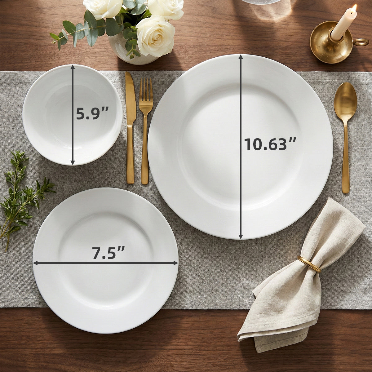 Ronde diner set Elegante witte keramische borden en kommen