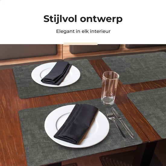 Castagnola Lederlook Placemats - Antislip Placemat van Kunstleer - Waterafstotende Onderlegger - Onderzetter - Placemats kunststof - 6 Stuks - 45 x 30 cm - Gemêleerd Zwart