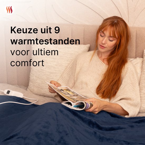 Seranova Elektrische Deken XXL - 180x160 cm - 2 persoons Bovendeken - Warmtedeken - Dubbelzijdig - Fleece Sherpa - Blauw