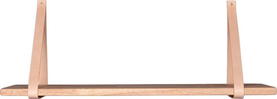 Wandplank blank hout met leer 80x20cm