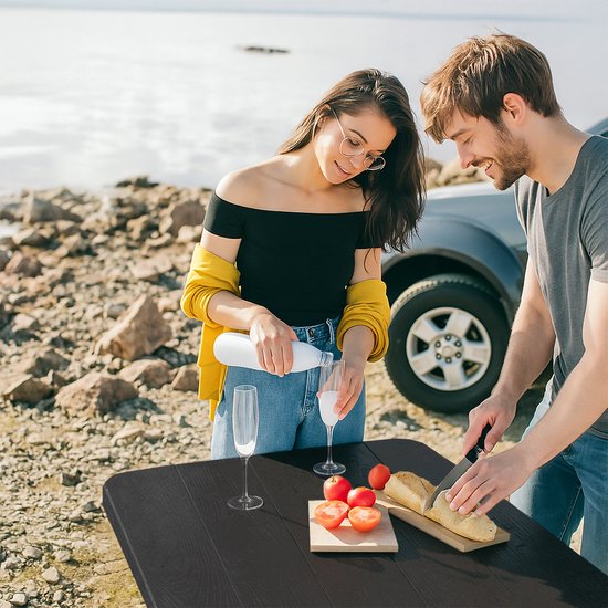 LifeGoods Inklapbare Tafel - 180x74 cm - Stevige Klaptafel - Weerbestendig - Inklapbare eettafel - Campingtafel - Vouwtafel voor Binnen en Buiten - Zwart houtnerf look