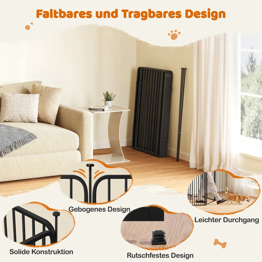 Yaheetech Puppyren & Hondenren 8 Panelen - Zwart - 80 cm Hoog - Opvouwbaar met Deur en Veiligheidsslot
