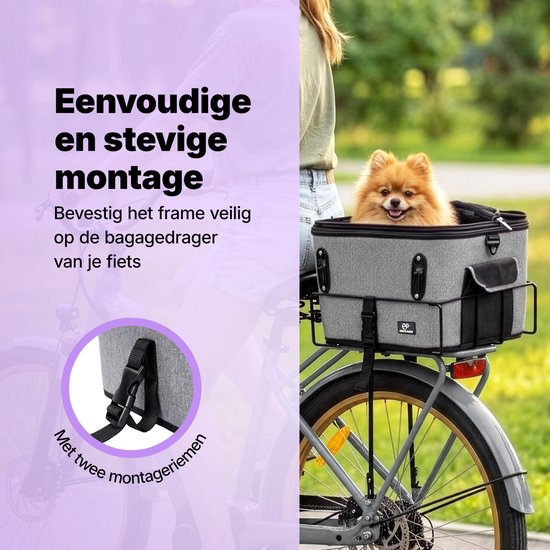 Jake en Jacky Hondenfietsmand - Fietsmand Hond Achterop - Hondenmand Fiets - Autostoel Hond - Kleine Hond max 12 kg - 35x30x31 cm