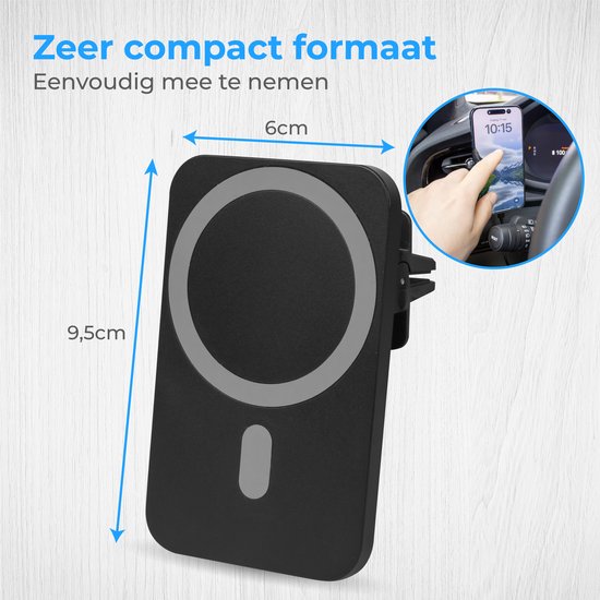 Nuvance Telefoonhouders Auto - Geschikt voor MagSafe iPhone 12/13/14/15/16 - Telefoonhouder - Draadloze Oplader - Gsm Houder Auto