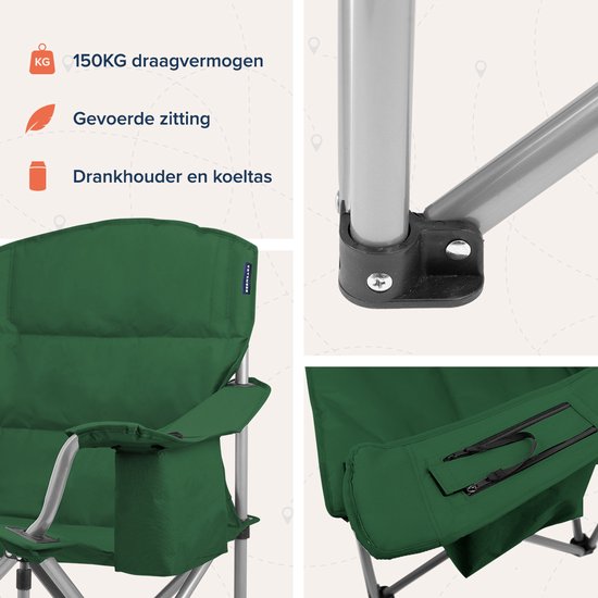 TRVLMORE Campingstoelen XL - Opvouwbaar - 2-Pack - 150KG Draagvermogen - Incl. Draagtas - Klapstoel - Visstoel - Kampeerstoel - Vouwstoel - Groen