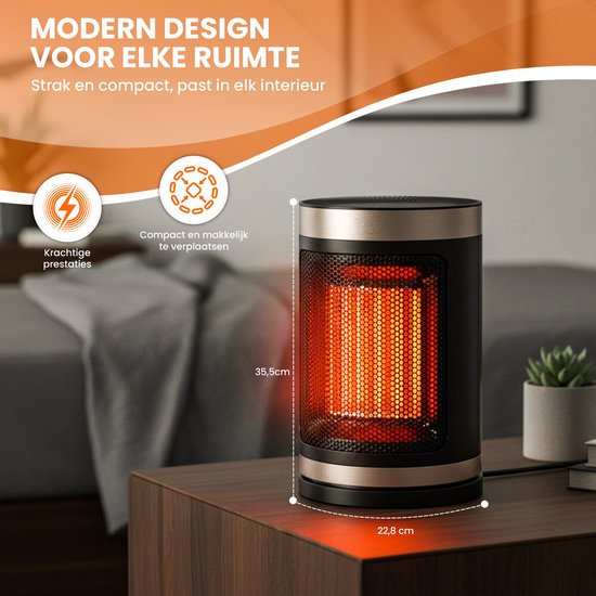 TTD Elektrische kachel 1500 W - Keramische PTC-verwarming - 70° oscillatie - 15 tot 40 °C - Rond model
