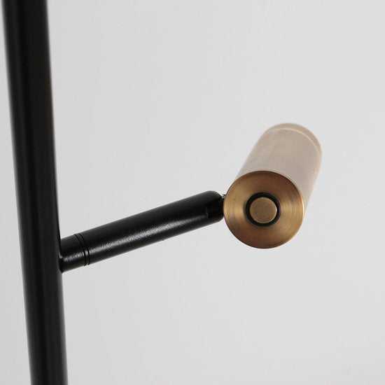 Vloerlamp Lumo 4608BR - Moderne tweelichts leeslamp van metaal met bronzen accenten, 125 cm hoog, draaibaar en kantelbaar, merk Mexlite