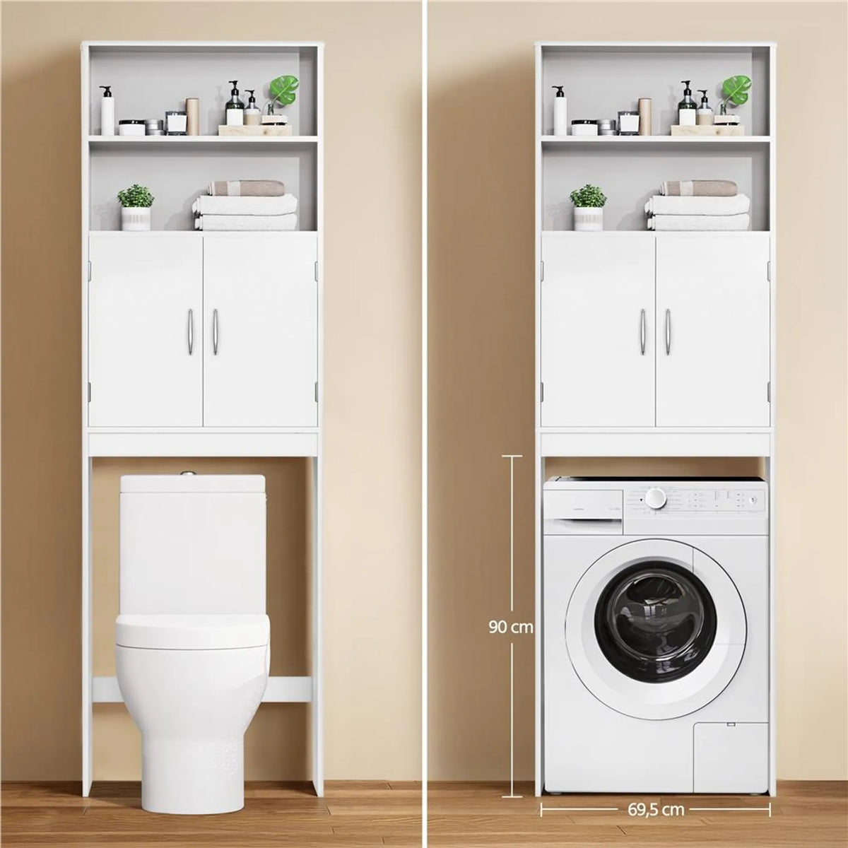 Yaheetech Toiletkast en Wasmachinekast - 195 cm hoog - 72 x 20 cm - Wit