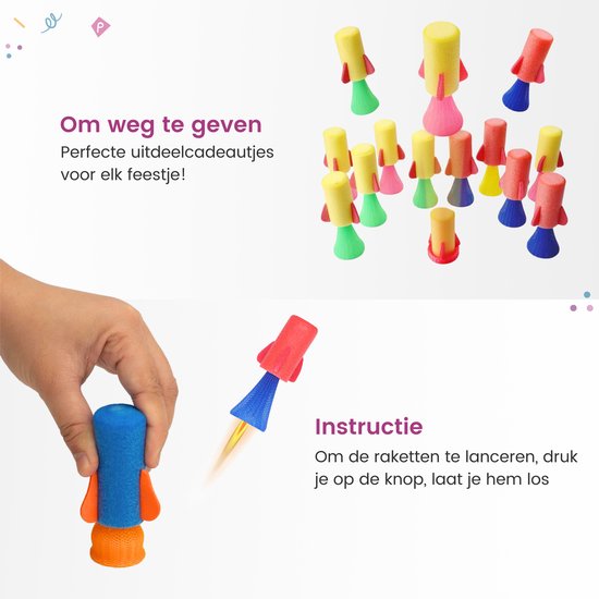Partizzle 24x Springende Raketten - Bouncing Ruimte Raket Speelgoed - Uitdeelcadeautjes - Grabbelton Traktatie Cadeautjes - Voor Kinderen & Peuters - Foam