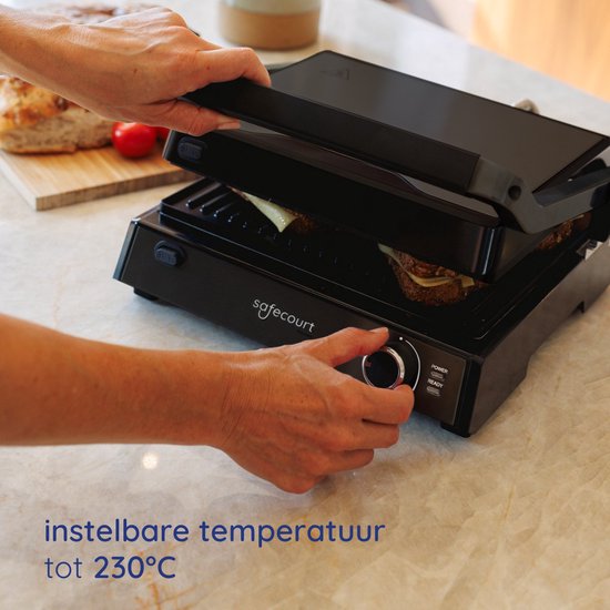Safecourt Kitchen 3-in-1 Contactgrill en Tosti-apparaat – Verstelbare Hoogte – 2000W – Zwart
