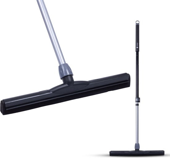 CLEANLY Vloertrekker met Steel Telescopisch 114-142 cm - Vloerwisser Badkamer - Watertrekker - Douchewisser - Dubbel EVA Foam - Breedte 43,5 cm - Zwart, Grijs