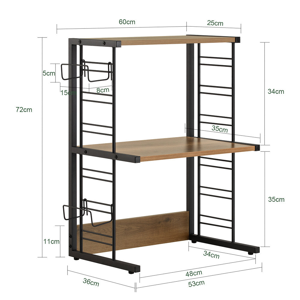 SoBuy Magnetronkast - Keukenrek - Ovenkast - 2 Laags - 60 x 36 x 72 cm - 40kg Draagvermogen