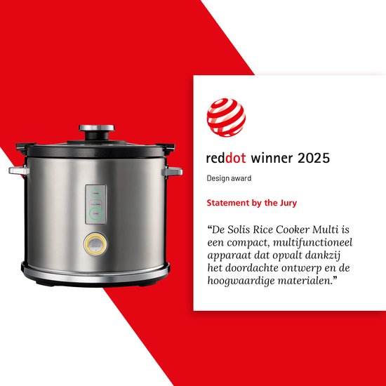 Solis Rice Cooker Multi 8162 - Rijstkoker en Stoomkoker - Voor Alle Soorten Rijst - Stoompan voor Rijst, Groente, Vis en Meer - 650 W - 1.2L