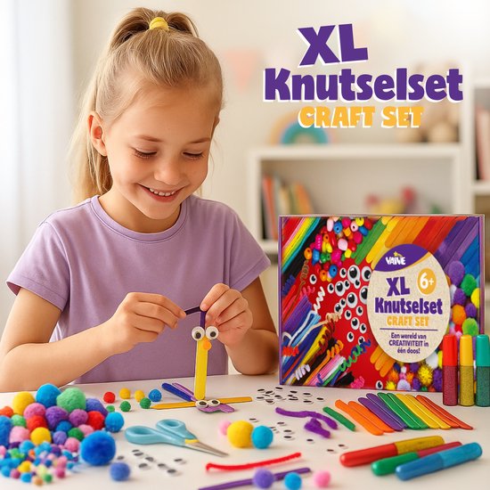 Vaive Knutselset 905-delig – Knutselen Meisjes & Jongens - Kralen, Veren, Pompons & Wiebeloogjes - Knutselkoffer - Knutselspullen - Knutselpakketten