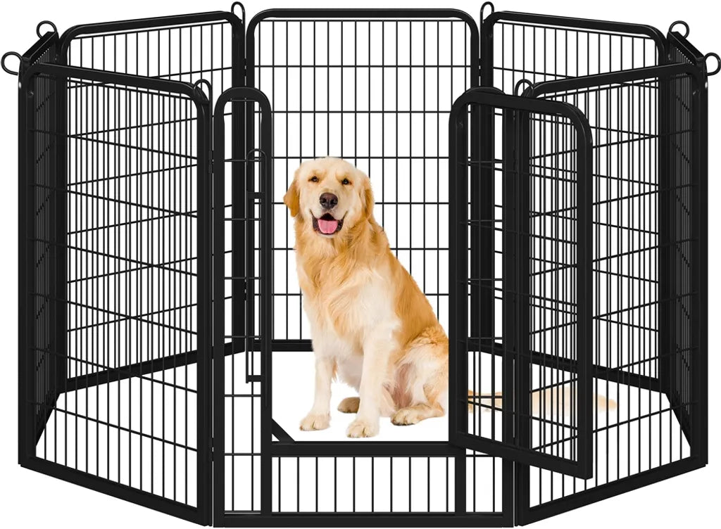 Yaheetech Puppyren 8 Panelen 100 x 68 cm - Zwart - Opvouwbare Hondenren met Deur voor Puppies en Kleine Huisdieren